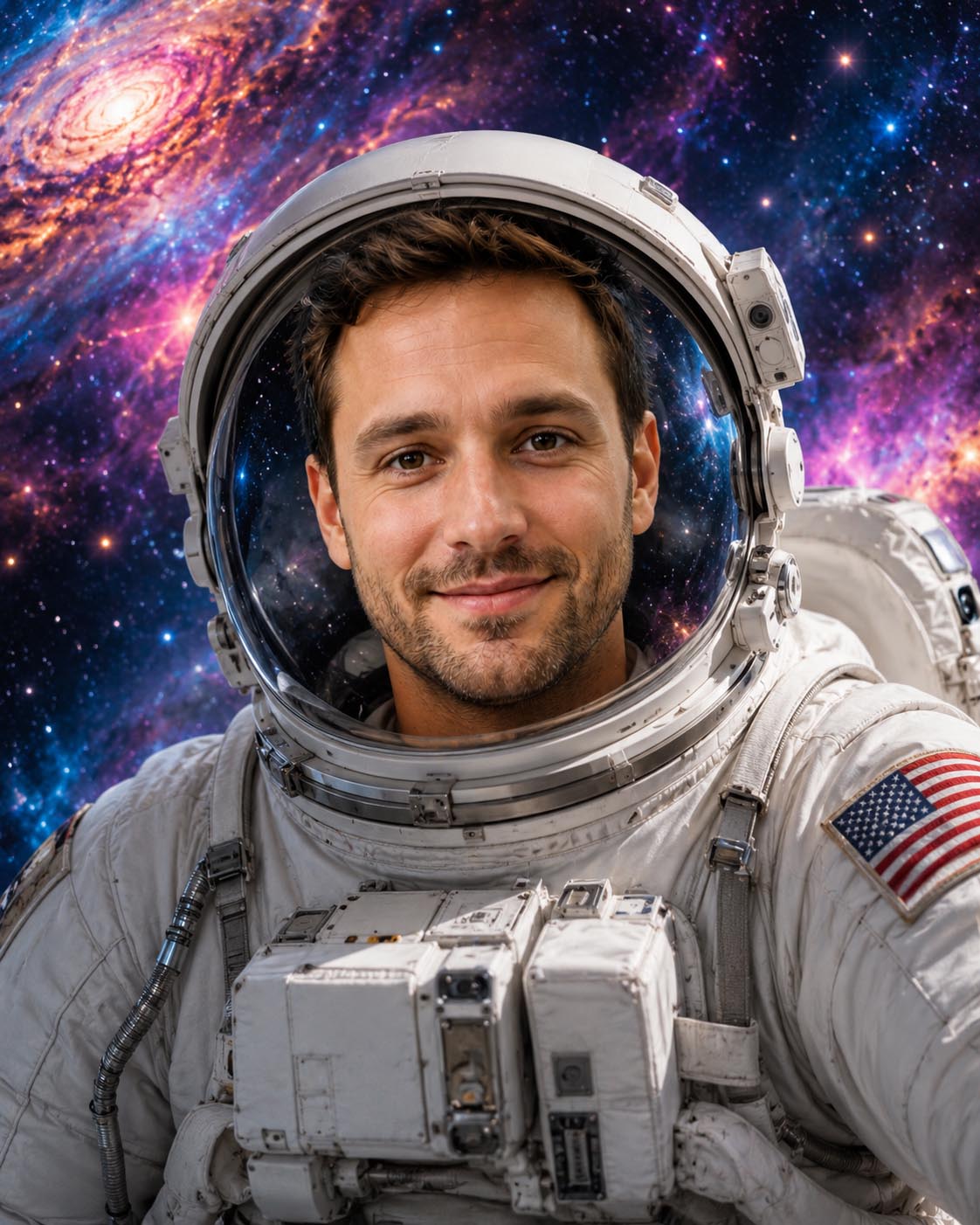 Derselbe Gast als Astronaut in einer farbintensiven Weltraumszene
